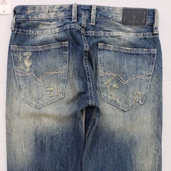 New Men's sz 32 GUESS Slim Straight Distress Jeans - Picture 7 of 8